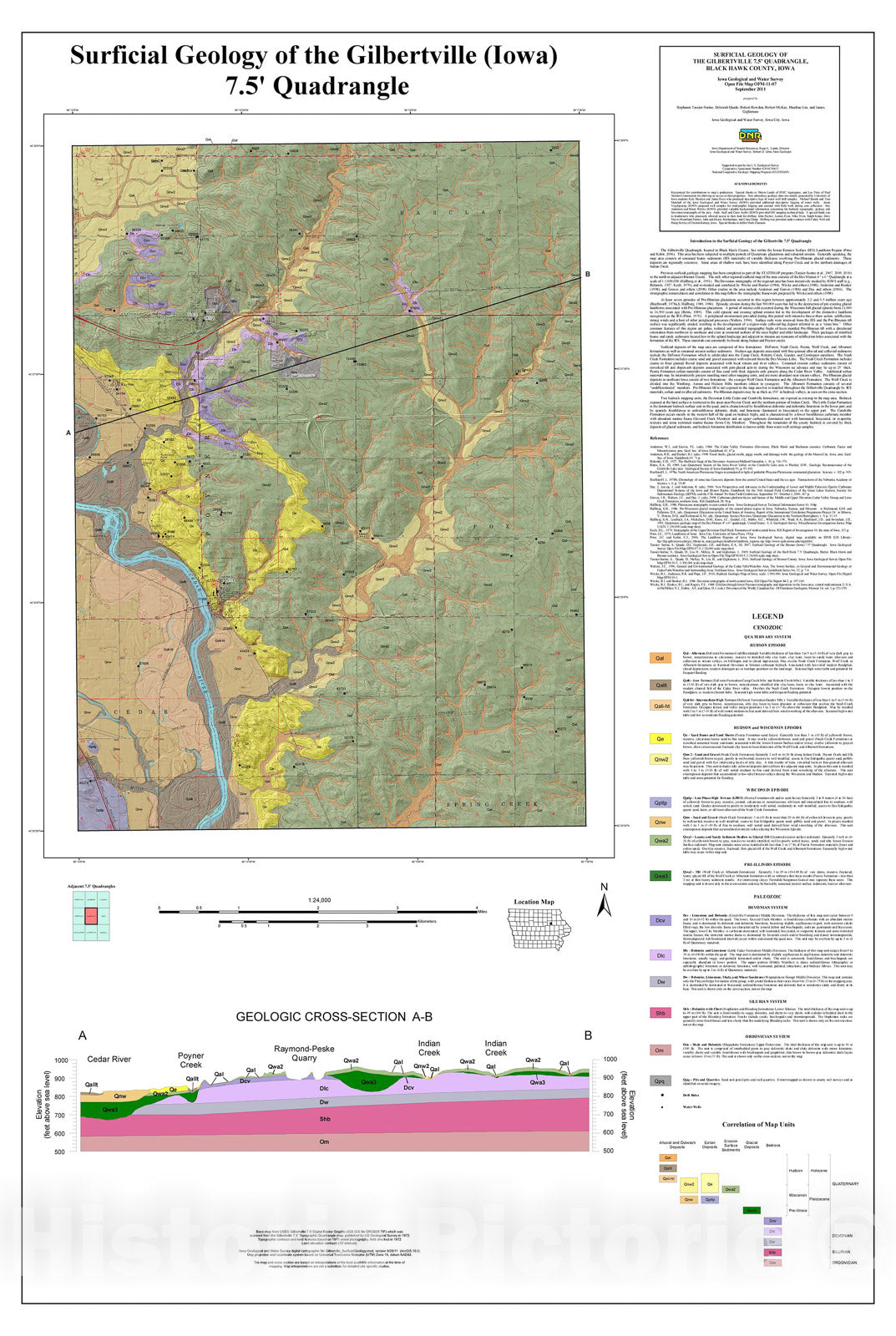 Map : Surficial geology of the Gilbertville 7.5' quadrangle, Black Hawk County, Iowa, 2011 Cartography Wall Art :