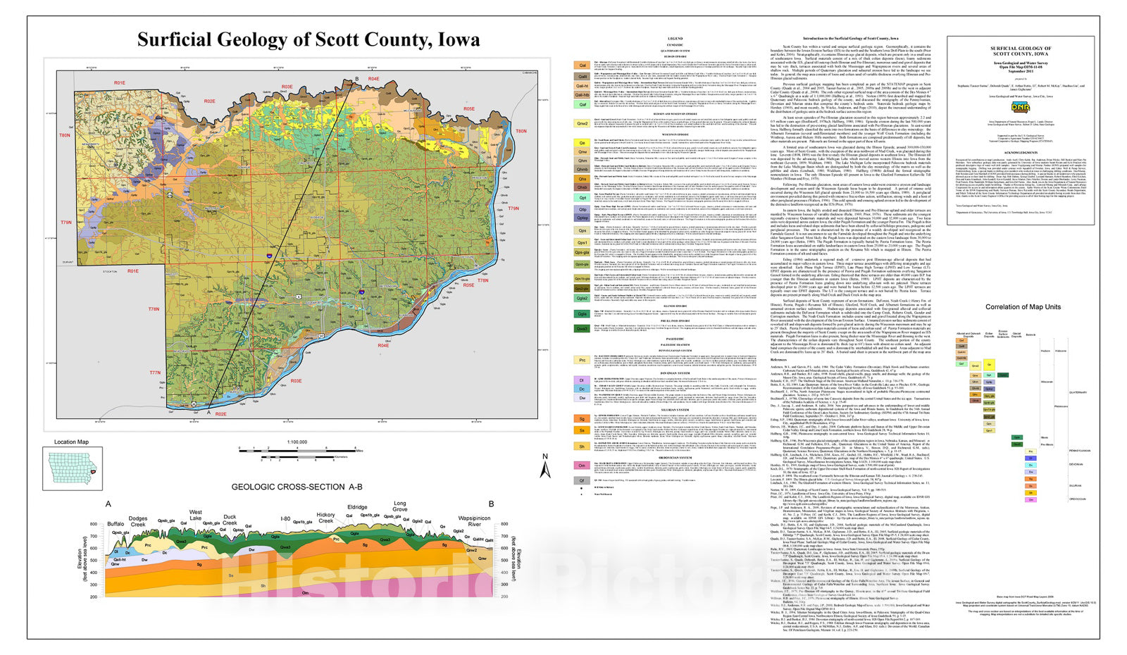 Map : Surficial geology of Scott County, Iowa, 2011 Cartography Wall Art :