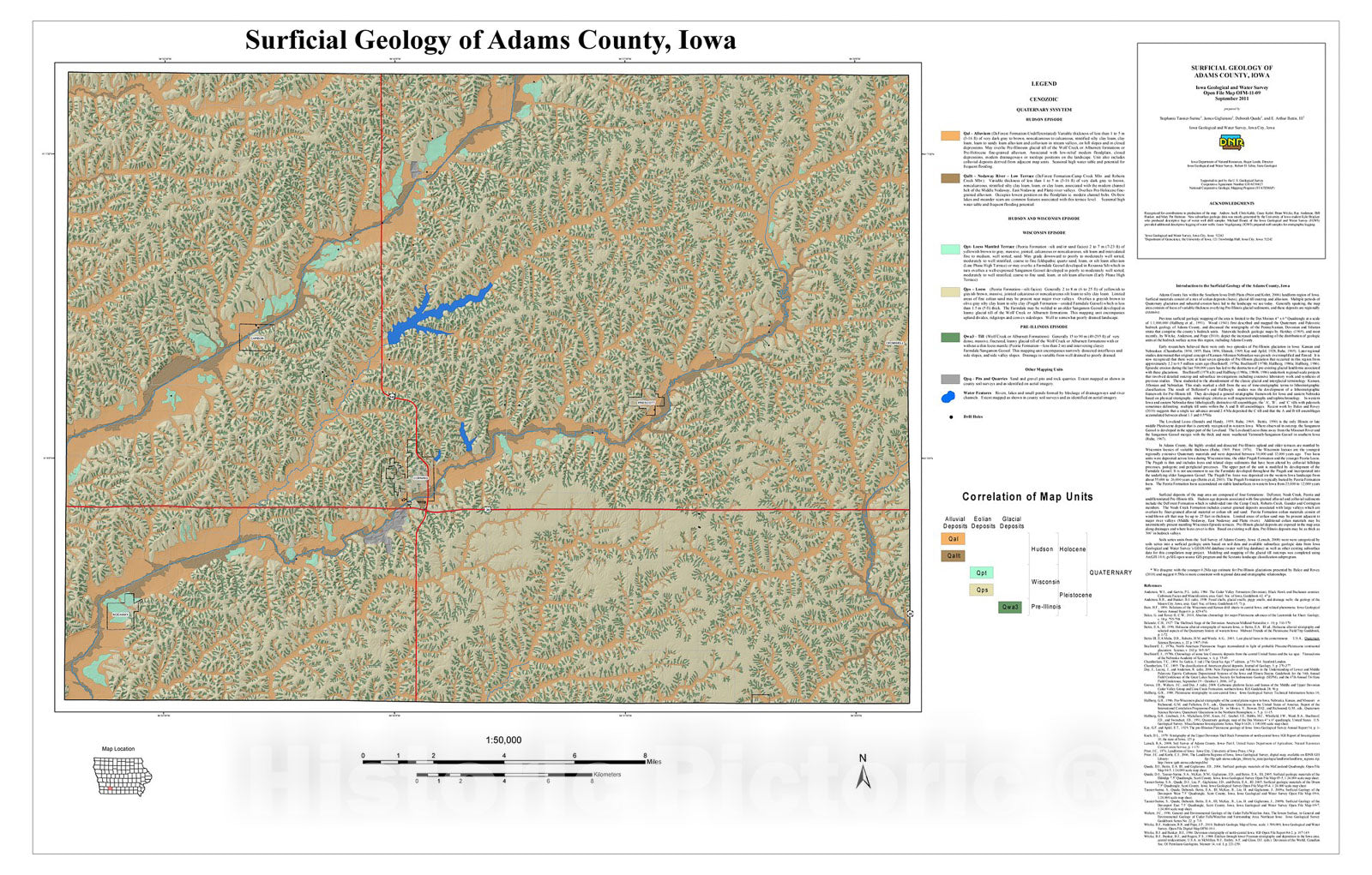 Map : Surficial geology of Adams County, Iowa, 2011 Cartography Wall Art :