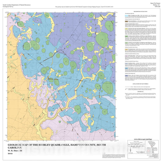 Map : Geologic Map of the Shirley Quadrangle, Hampton County, South Carolina, 2012 Cartography Wall Art :