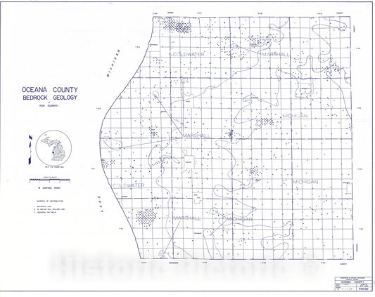 Map : Oceana County Bedrock Geology, 1989 Cartography Wall Art :