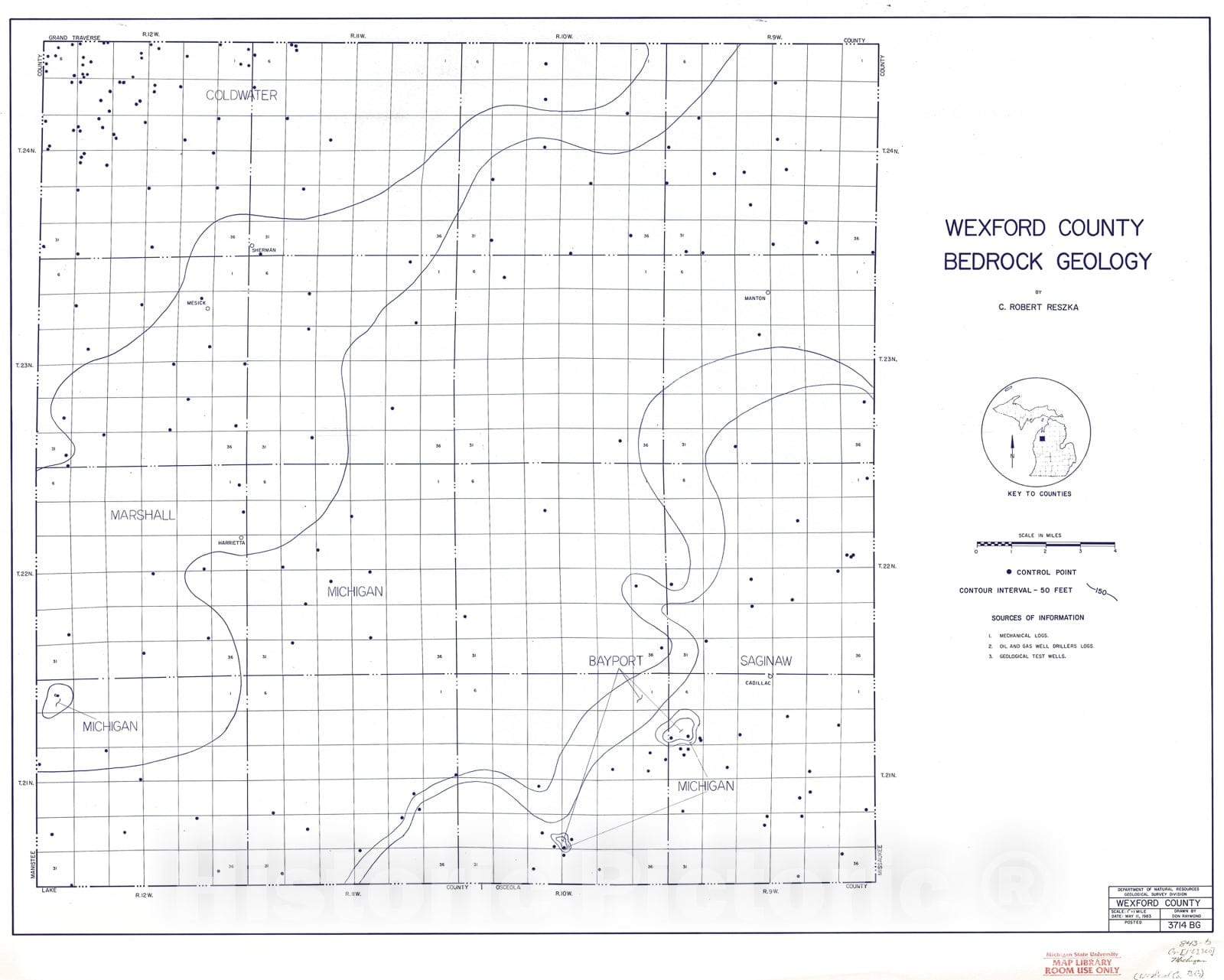 Map : Wexford County Bedrock Geology, 1983 Cartography Wall Art :