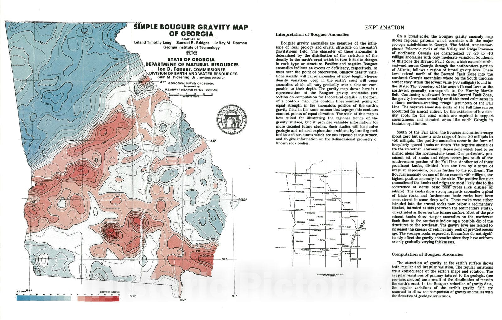 Map : Simple Bouguer gravity map of Georgia, 1972 Cartography Wall Art :