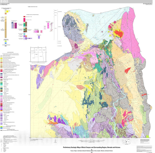 Map : Preliminary geologic map of Black Canyon and surrounding region, Nevada and Arizona, 2014 Cartography Wall Art :