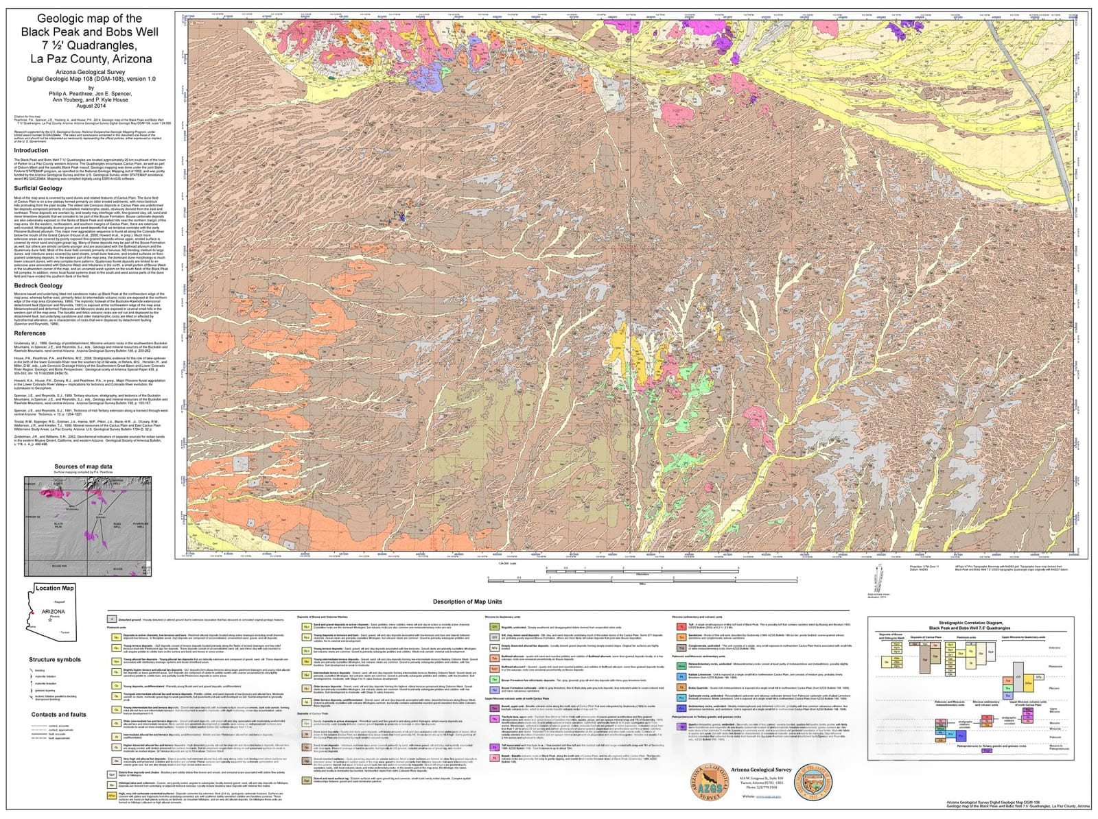 Map : Geologic map of the Black Peak and Bobs Well seven 1/2' Quadrangles, La Paz County, Arizona, 2014 Cartography Wall Art :
