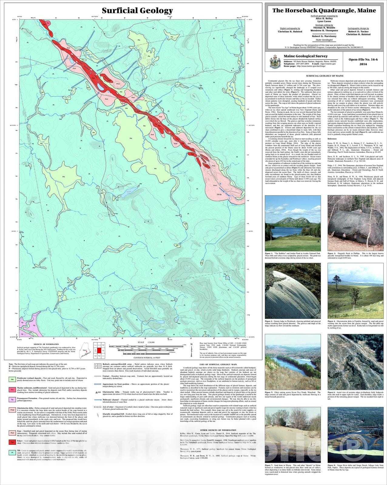 Map : Surficial geology of the The Horseback quadrangle, Maine, 2014 Cartography Wall Art :