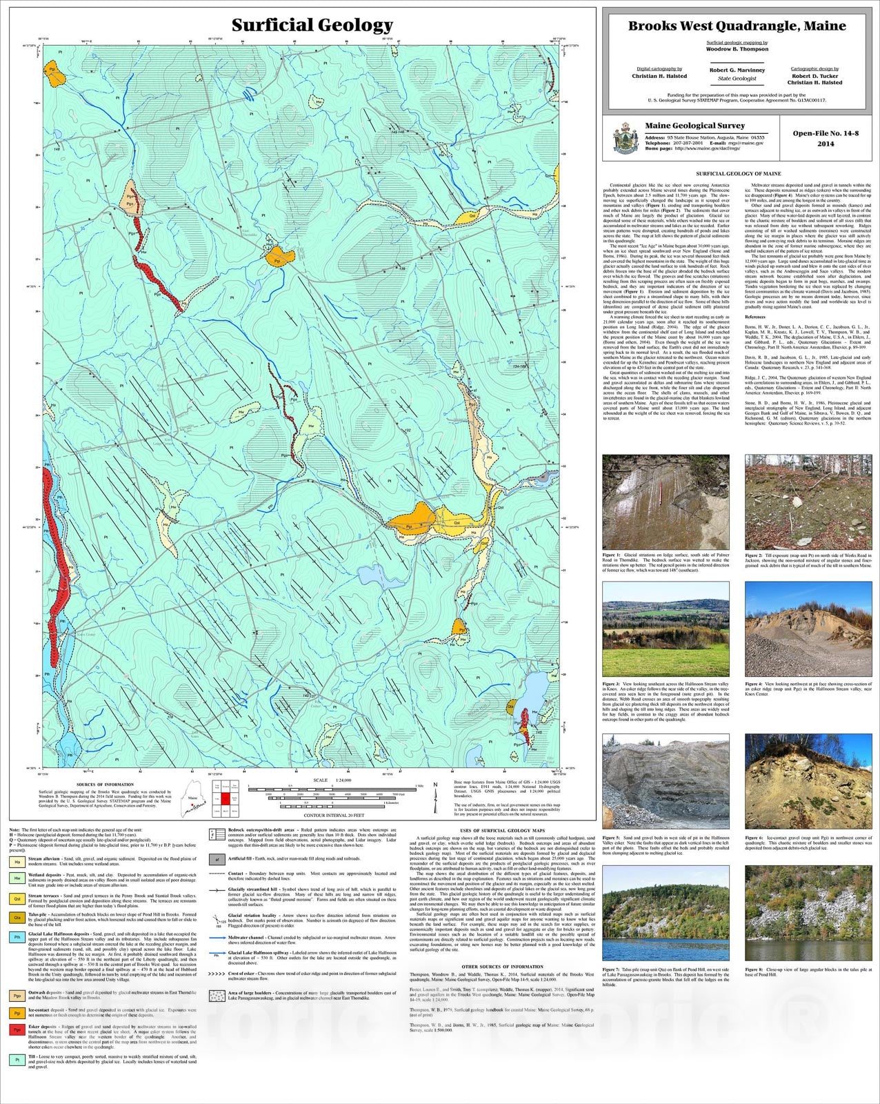 Map : Surficial geology of the Brooks West quadrangle, Maine, 2014 Cartography Wall Art :