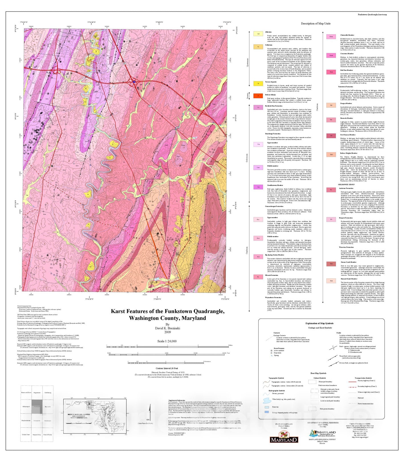 Map : Karst Features of the Funkstown Quadrangle, Washington County, Maryland, 2009 Cartography Wall Art :