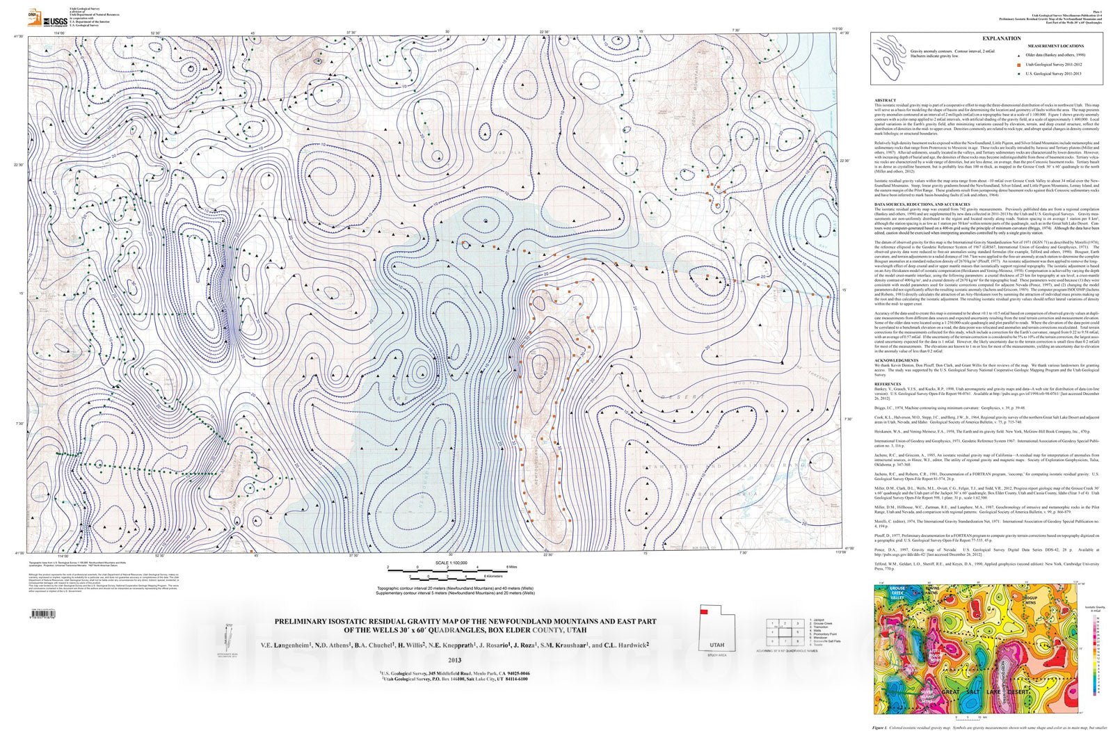 Map : Preliminary isostatic residual gravity map of the Newfoundland Mountains and east part of the Wells 30' x 60' quadrangles, Box Elder County, Utah, 2013 Cartography Wall Art :