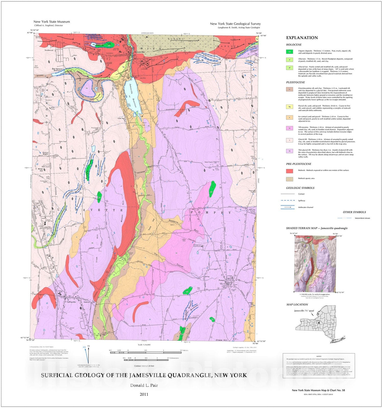Map : Surficial Geology of the Jamesville Quadrangle, New York, 2011 Cartography Wall Art :