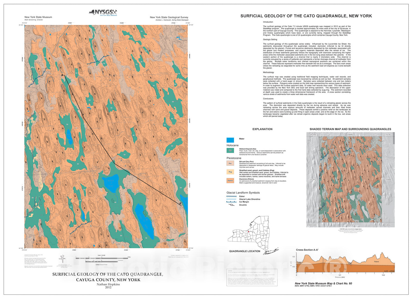 Map : Surficial Geology of the Cato Quadrangle, Cayuga County, New York, 2012 Cartography Wall Art :