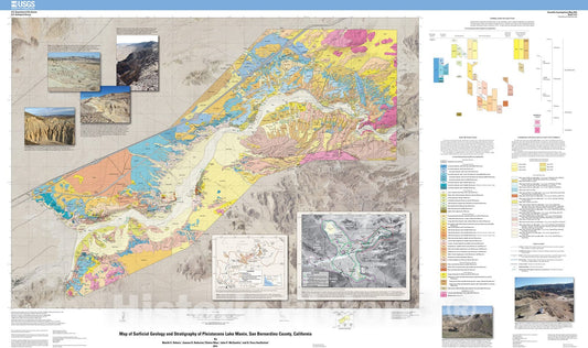 Map : Surficial geology and stratigraphy of Pleistocene Lake Manix, San Bernardino County, California, 2014 Cartography Wall Art :