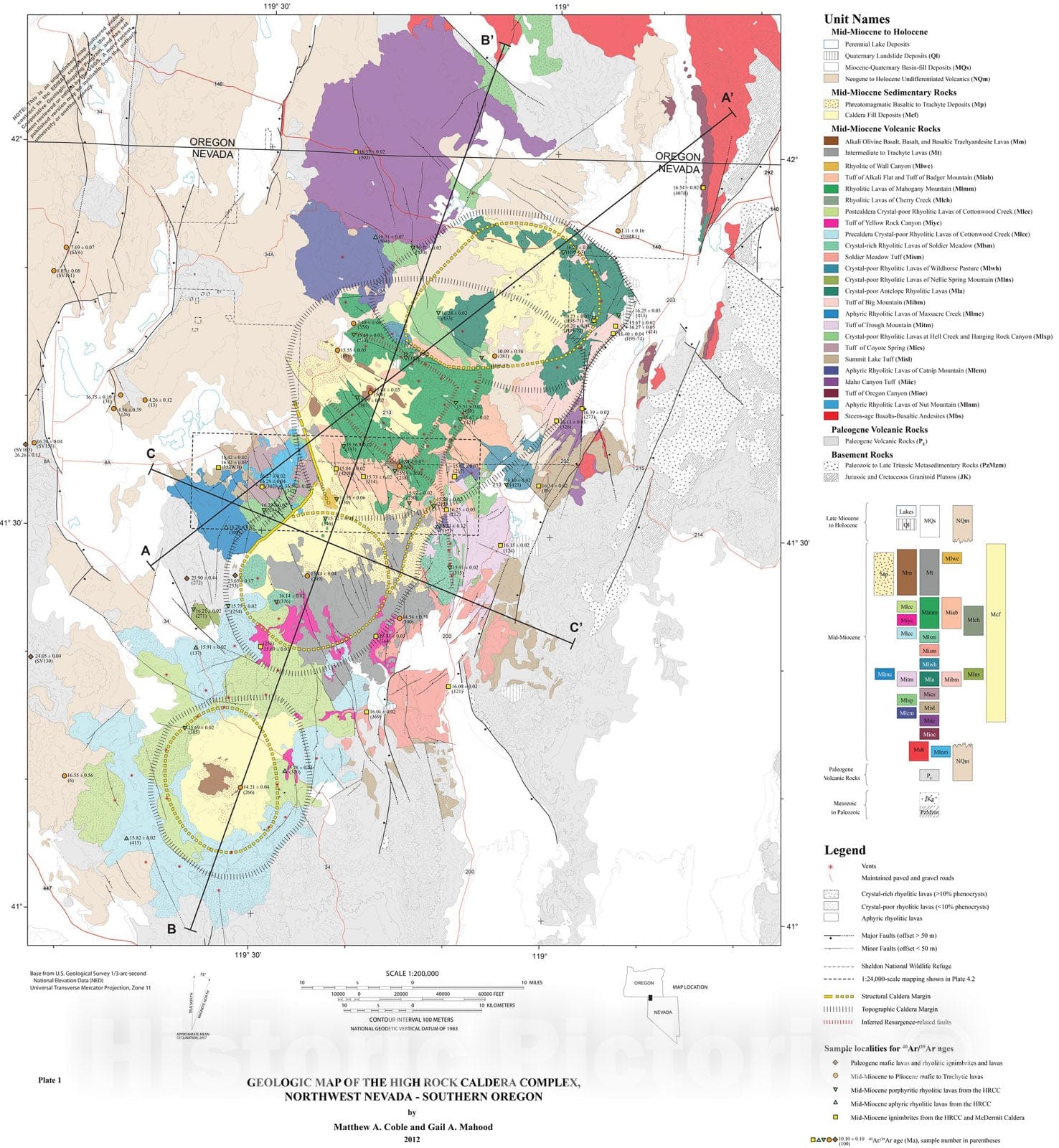 Map : Geology and 40-Argon/39-Argon geochronology of the Mid-Miocene High Rock Caldera Complex, northwest Nevada, 2012 Cartography Wall Art :