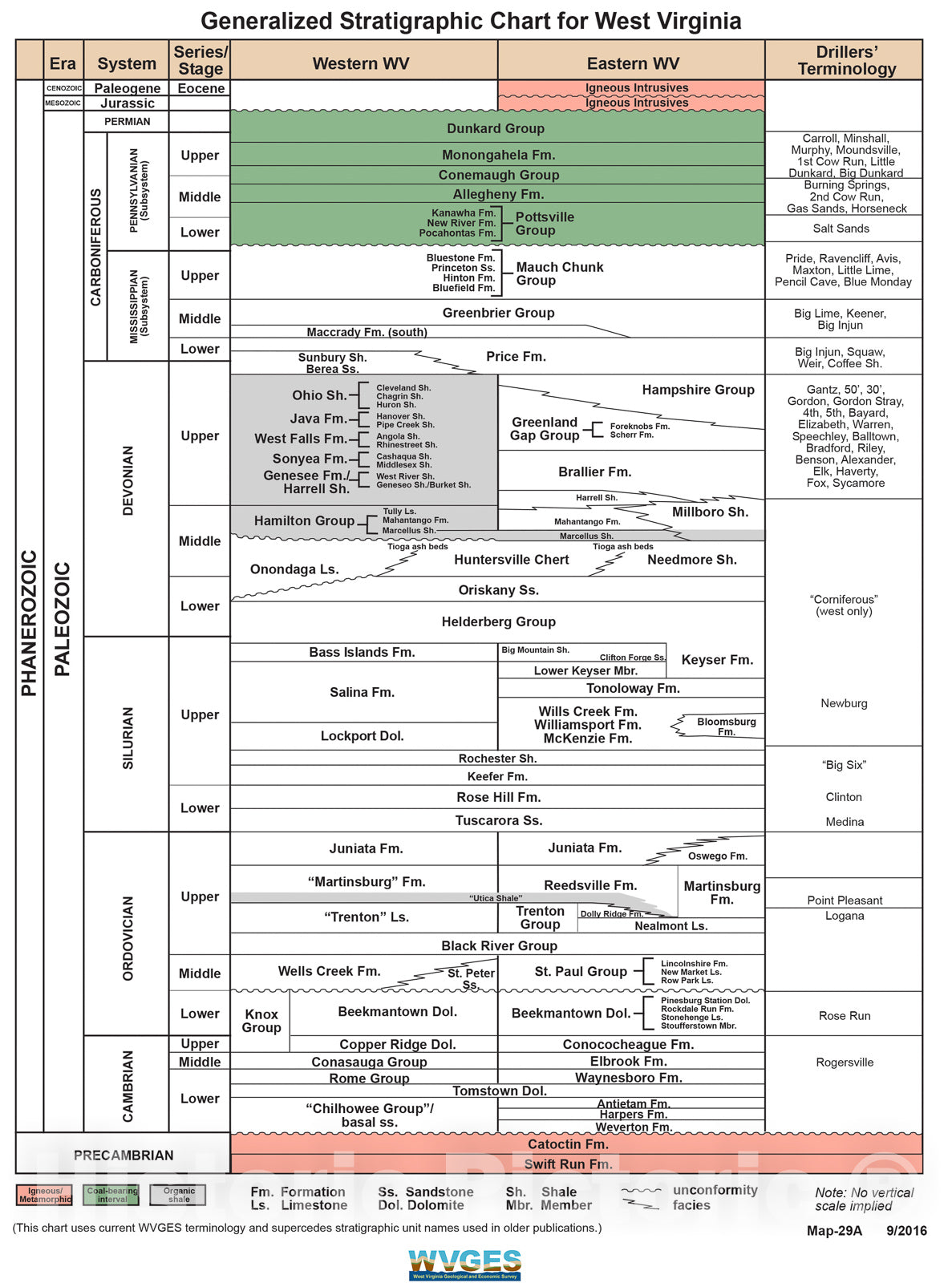 Map : Generalized stratigraphic chart for West Virginia, 2016 Cartography Wall Art :