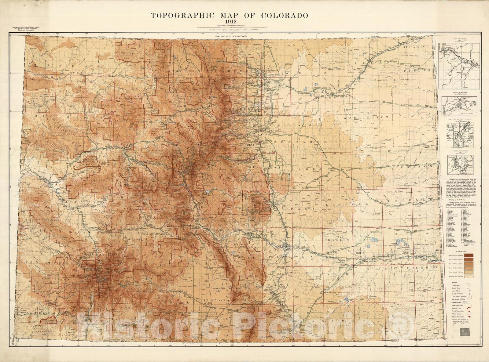 Map : Topographic map of Colorado, 1913 Cartography Wall Art :