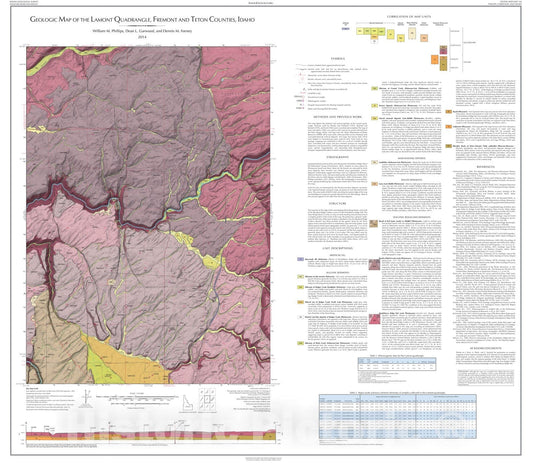 Map : Geologic Map of the Lamont Quadrangle, Fremont and Teton Counties, Idaho, 2014 Cartography Wall Art :