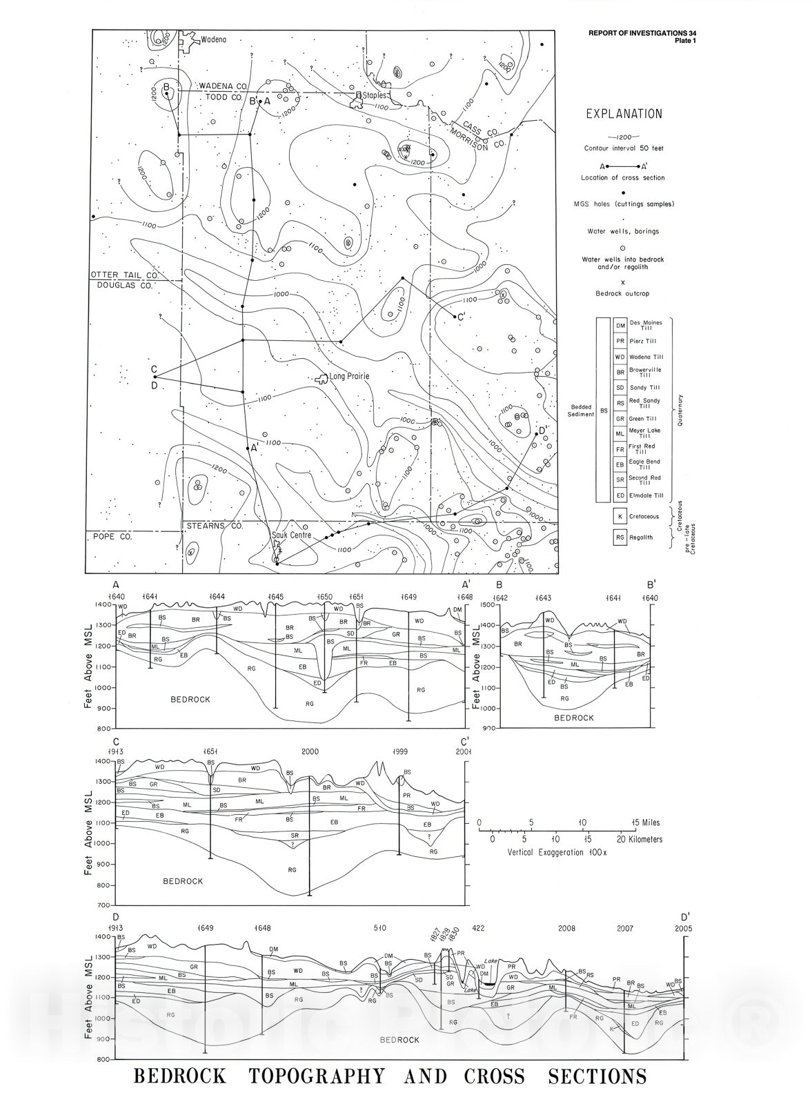 Map : Subsurface till stratigraphy of the Todd County area, central Minnesota, 1986 Cartography Wall Art :