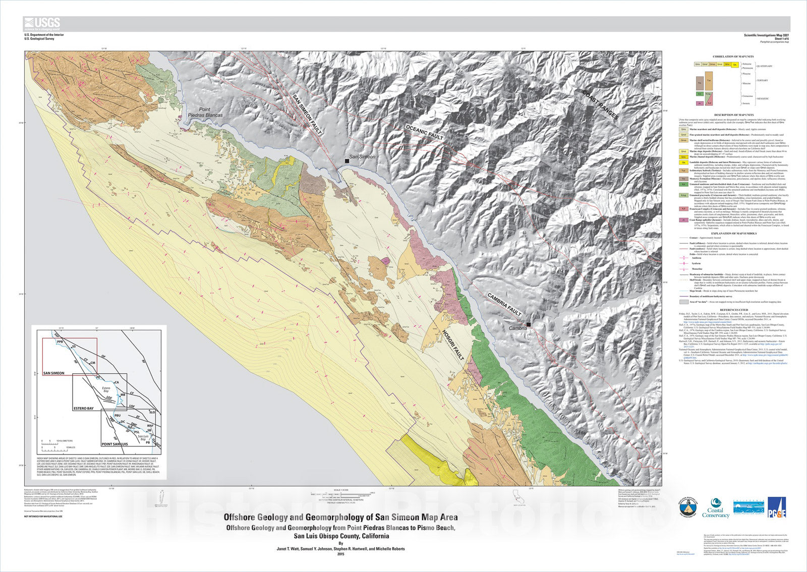 Map : Offshore geology and geomorphology from Point Piedras Blancas to Pismo Beach, San Luis Obispo County, California, 2015 Cartography Wall Art :