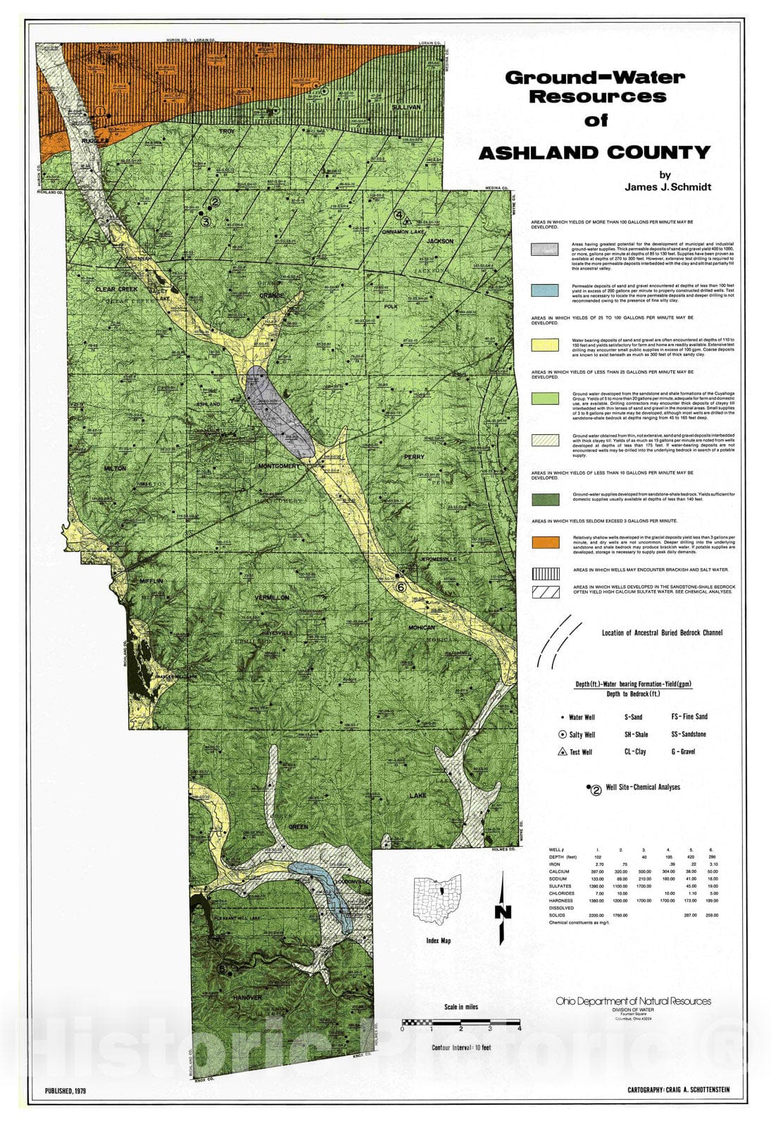 Map : Ground-water resources of Ashland County, 1979 Cartography Wall Art :