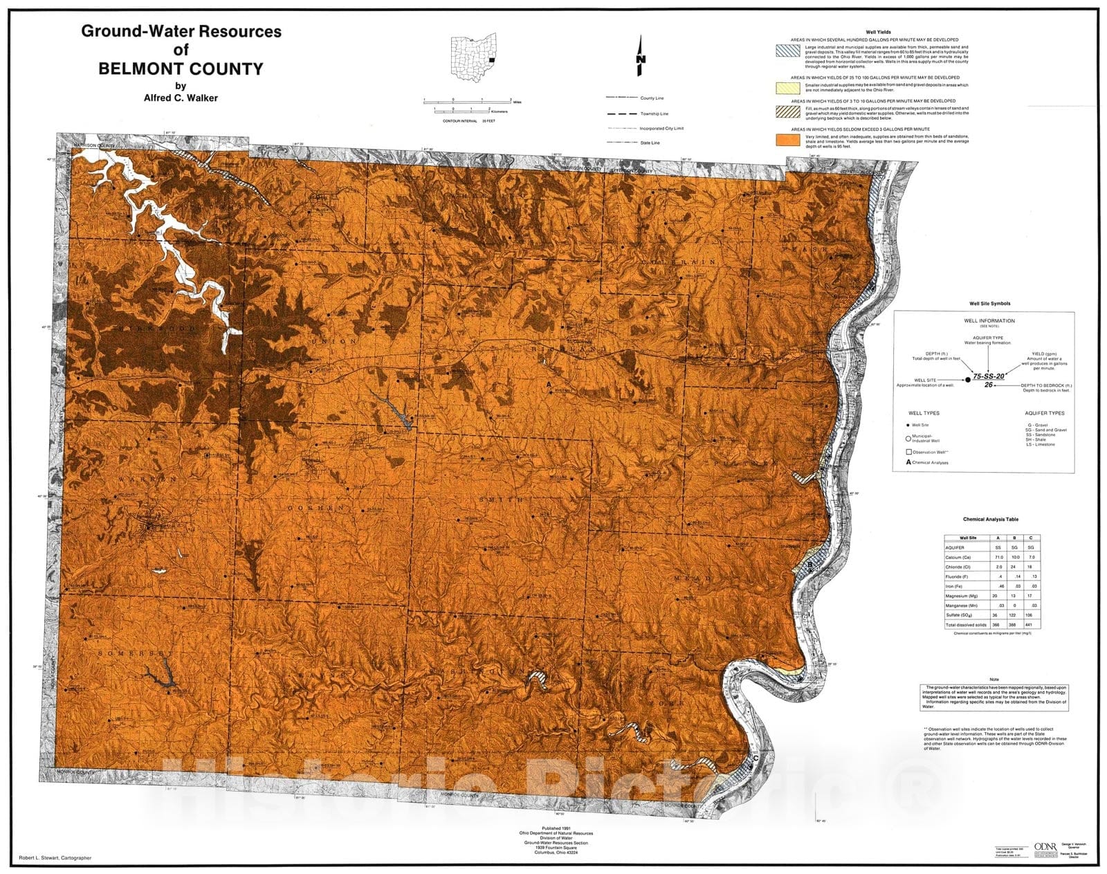 Map : Ground-water resources of Belmont County, 1991 Cartography Wall Art :