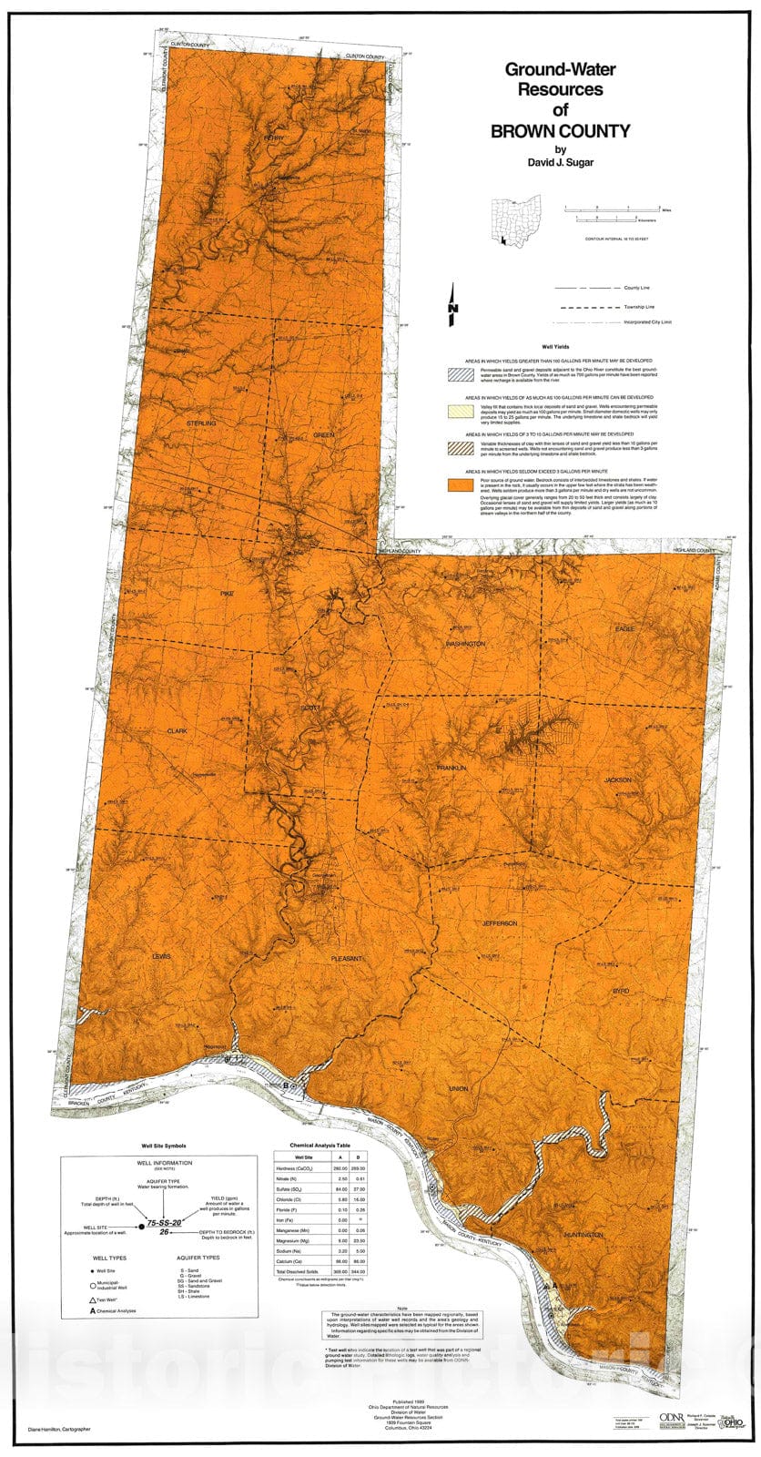 Map : Ground-water resources of Brown County, 1989 Cartography Wall Art :