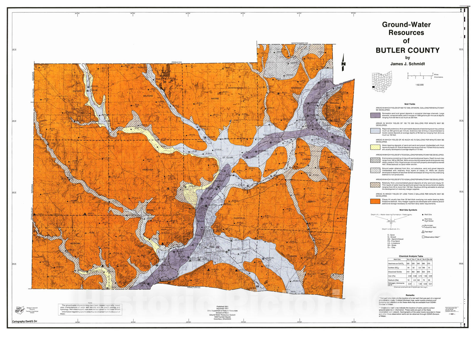 Map : Ground-water resources of Butler County, 1986 Cartography Wall Art :
