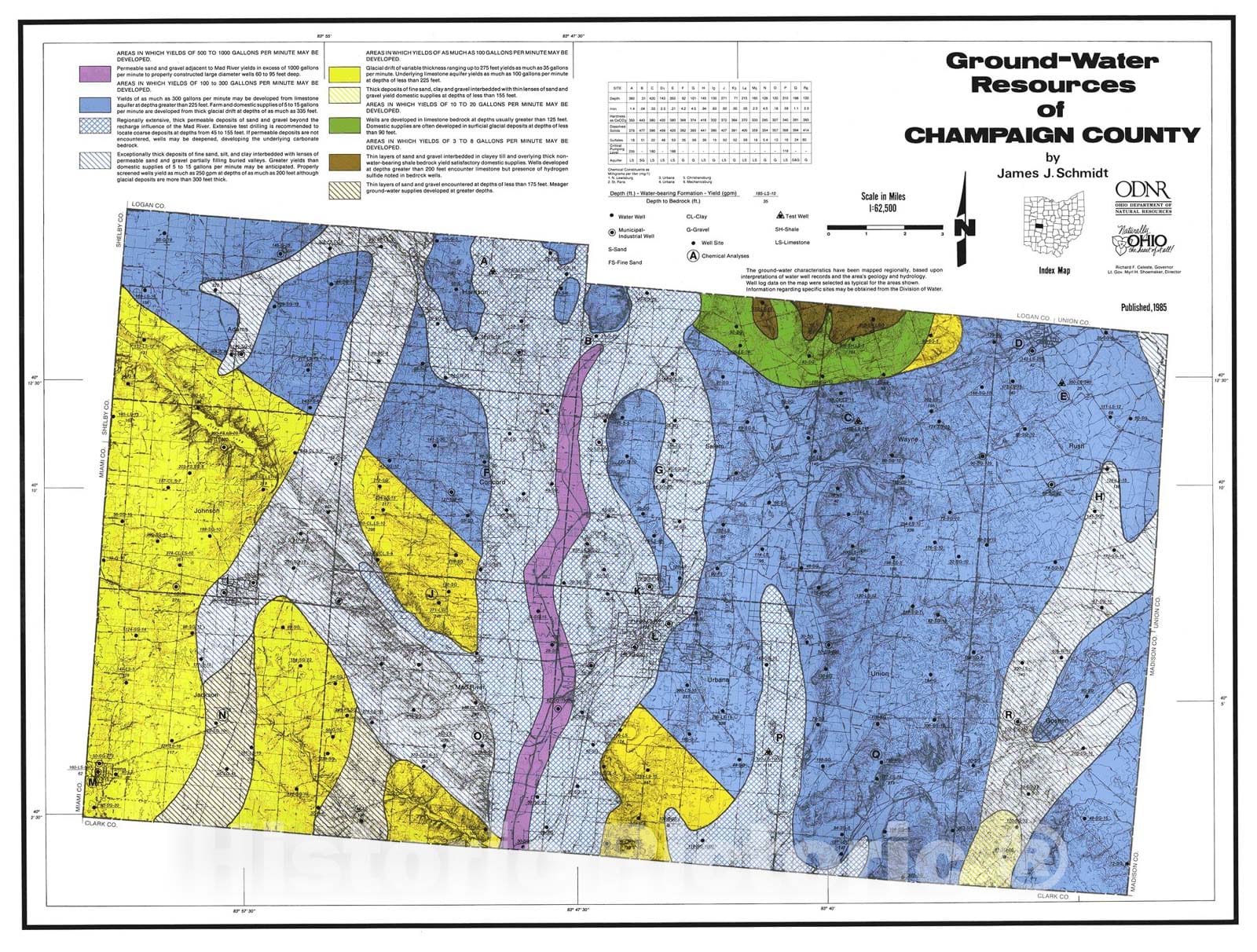 Map : Ground-water resources of Champaign County, 1985 Cartography Wall Art :