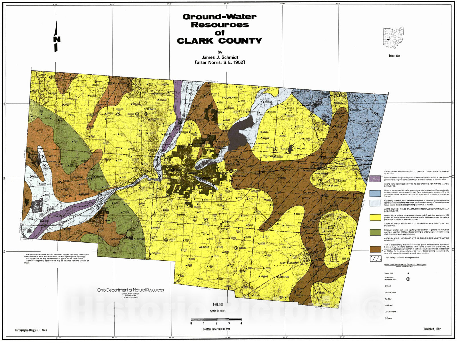Map : Ground-water resources of Clark County, 1982 Cartography Wall Art :