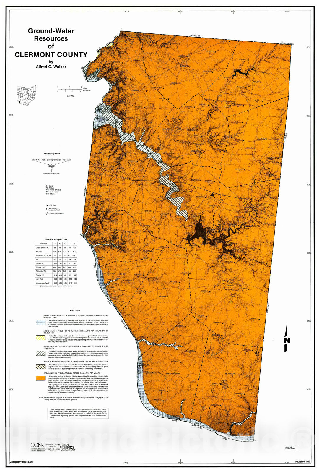 Map : Ground-water resources of Clermont County, 1986 Cartography Wall Art :