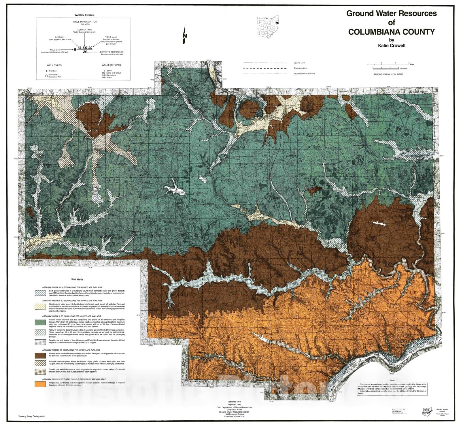 Map : Ground water resources of Columbiana County, 1978 Cartography Wall Art :