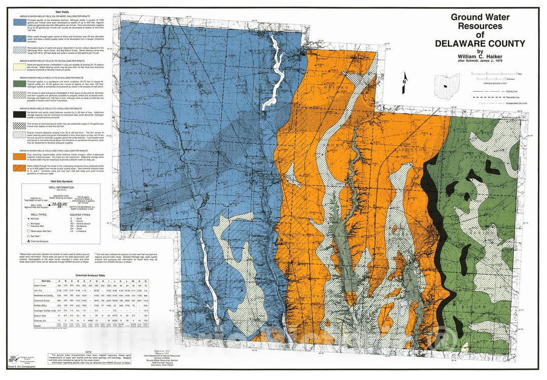 Map : Ground water resources of Delaware County, 1979 Cartography Wall Art :
