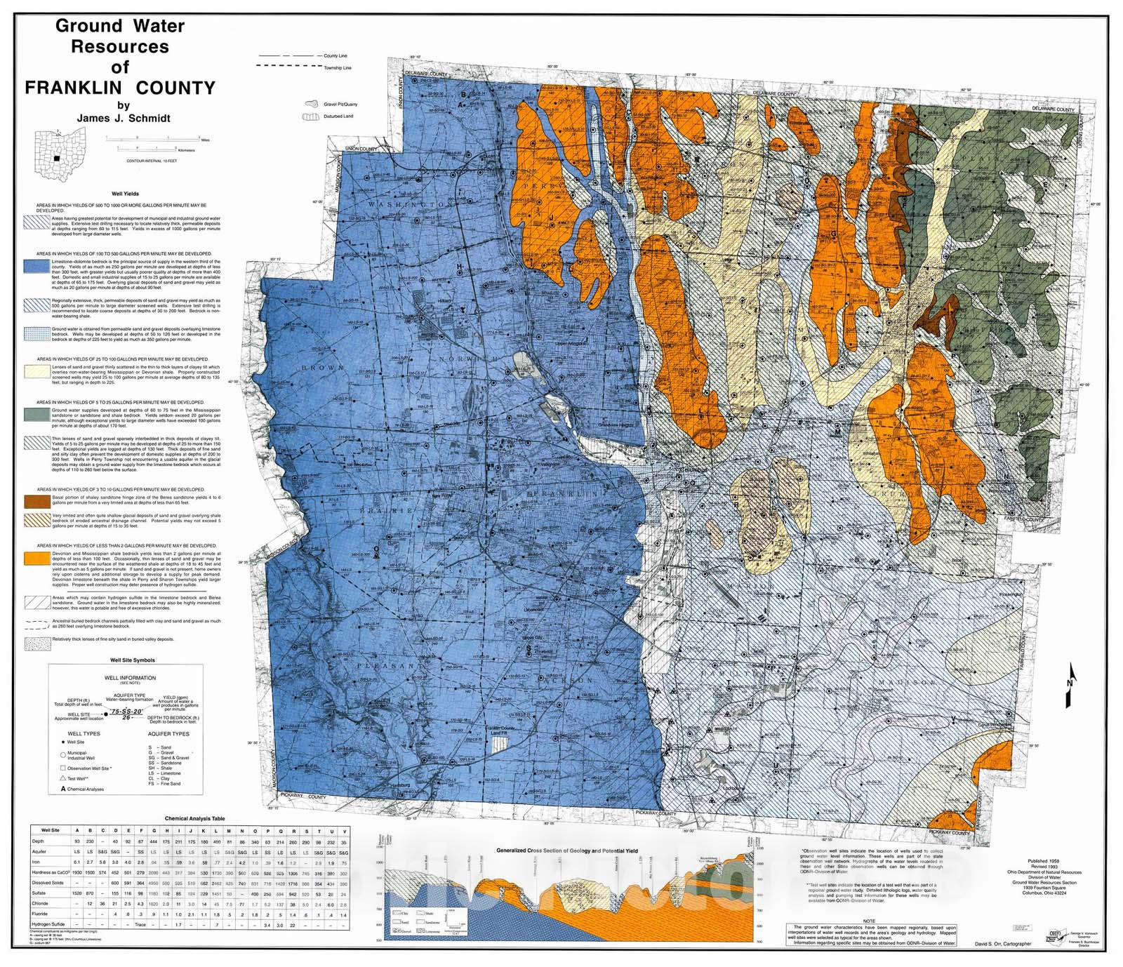 Map : Ground water resources of Franklin County, 1993 Cartography Wall Art :