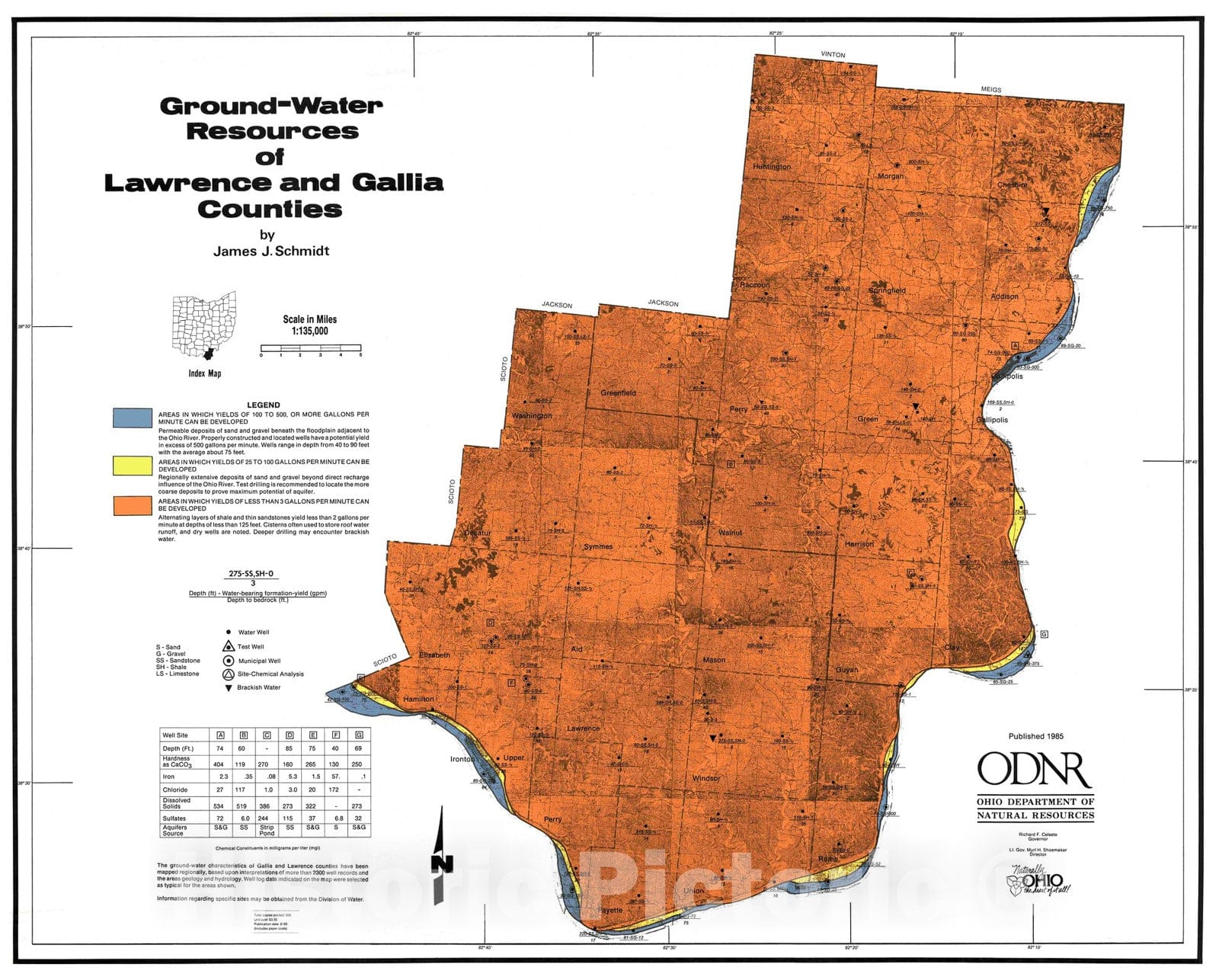 Map : Ground-water resources of Lawrence and Gallia Counties, 1985 Cartography Wall Art :