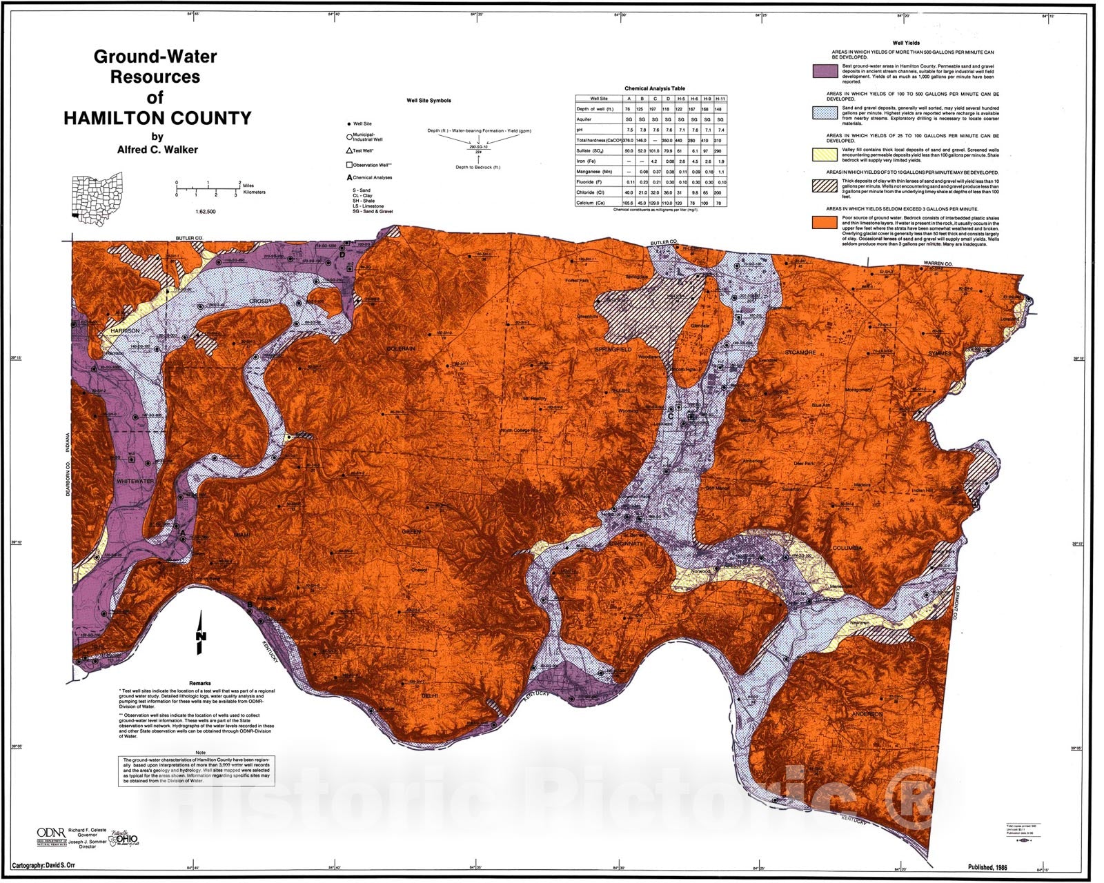 Map : Ground-water resources of Hamilton County, 1986 Cartography Wall Art :
