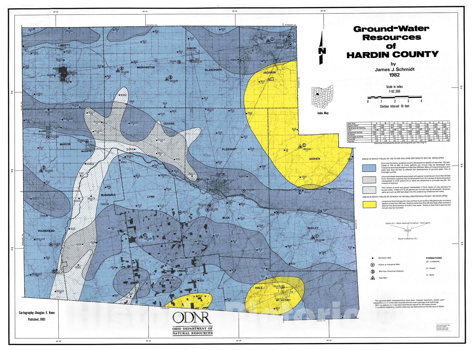 Map : Ground-water resources of Hardin County, 1983 Cartography Wall Art :
