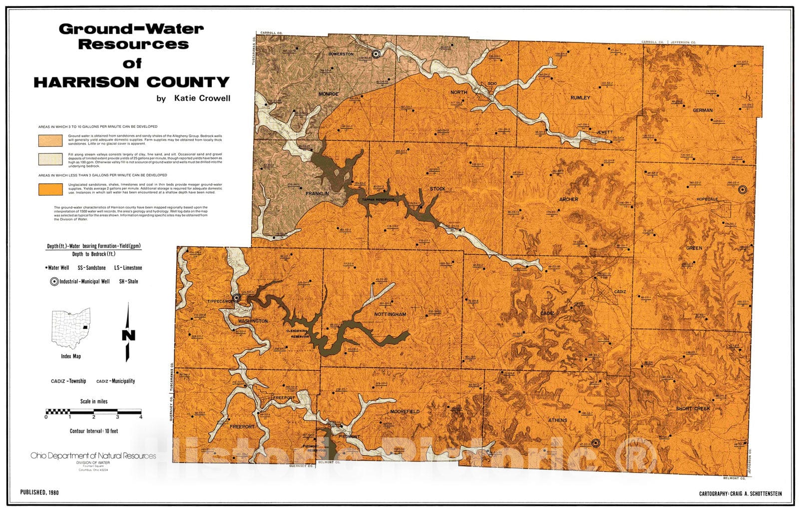 Map : Ground-water resources of Harrison County, 1980 Cartography Wall Art :