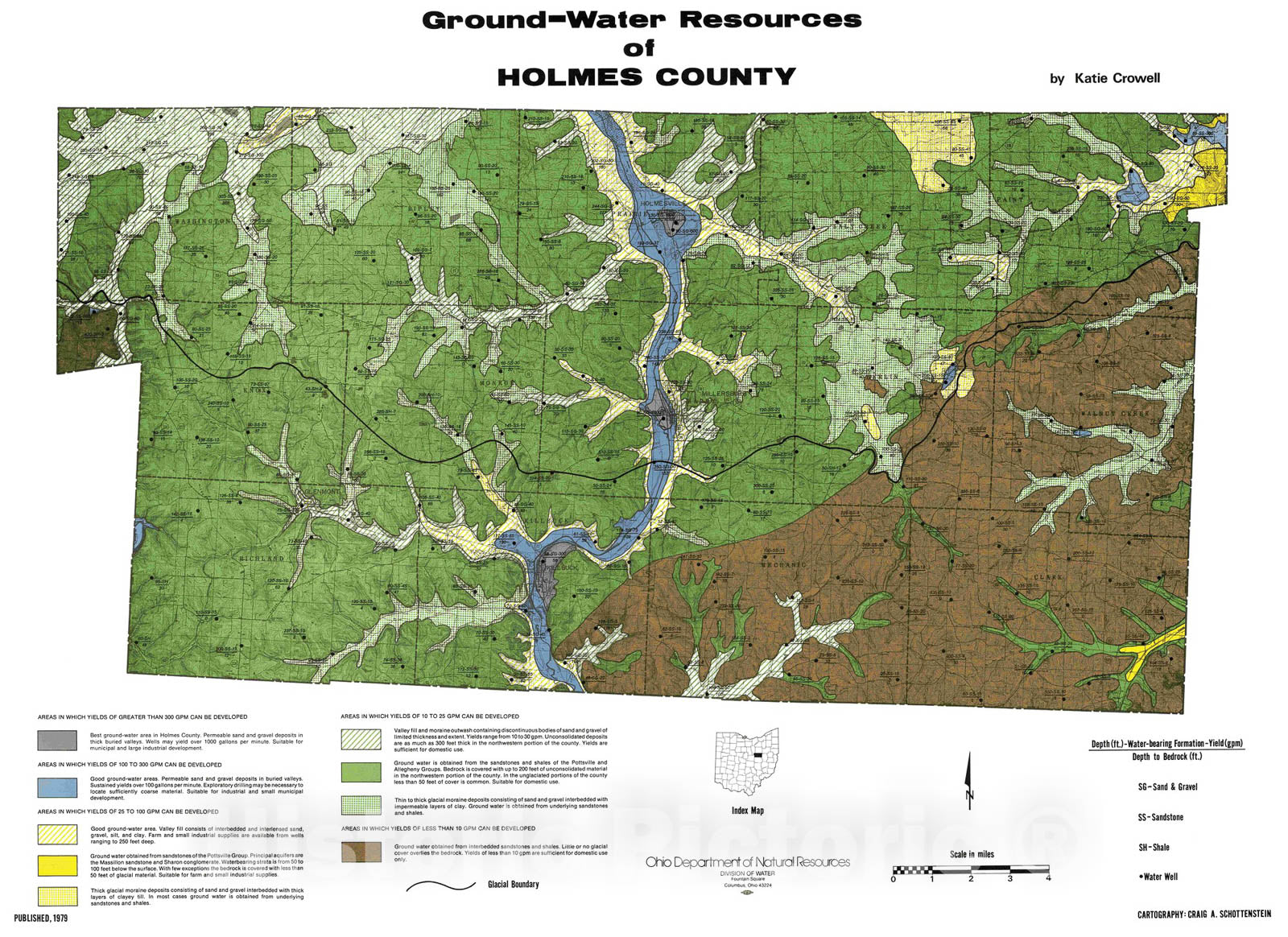 Map : Ground-water resources of Holmes County, 1979 Cartography Wall Art :