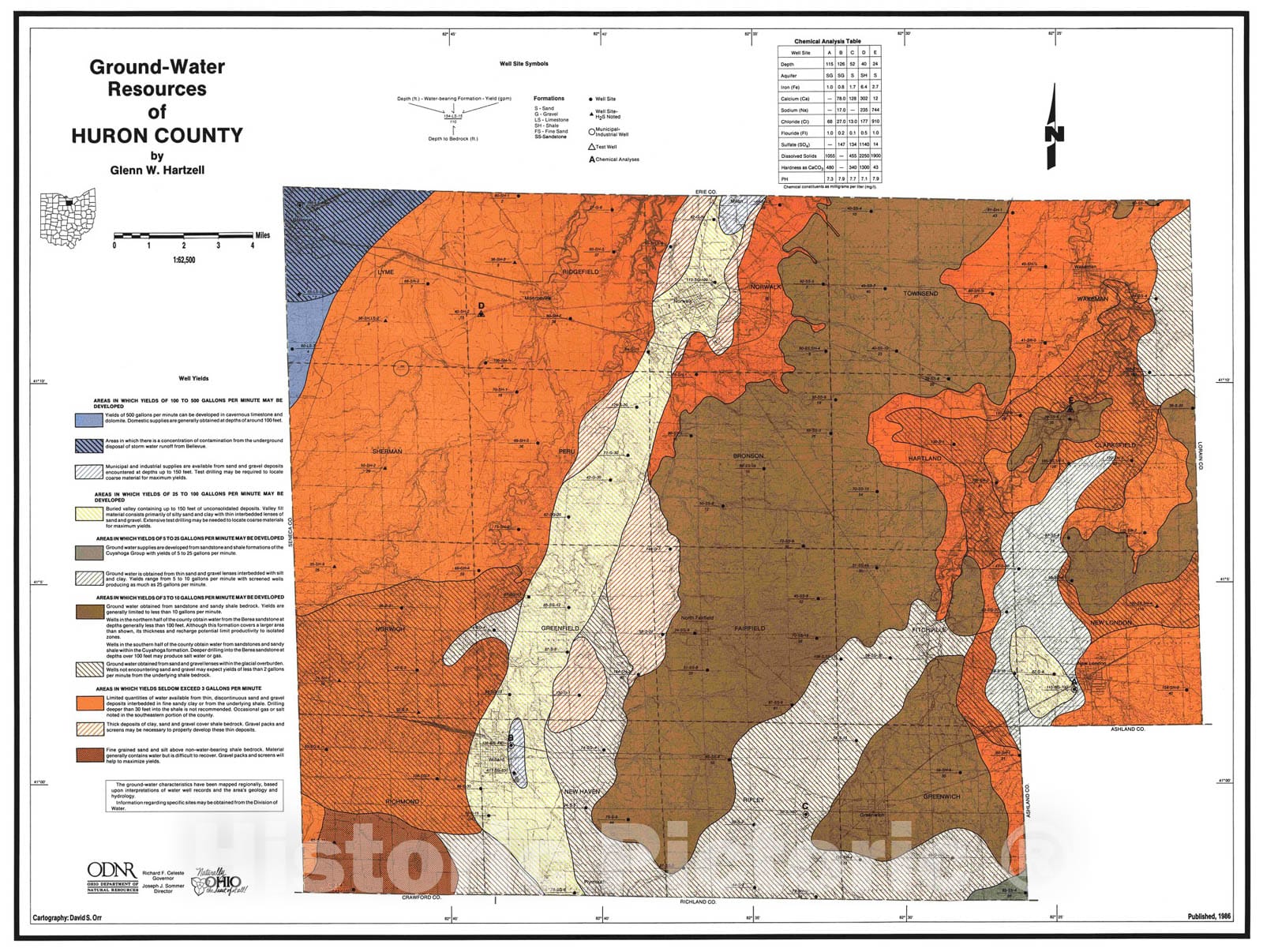 Map : Ground-water resources of Huron County, 1986 Cartography Wall Art :