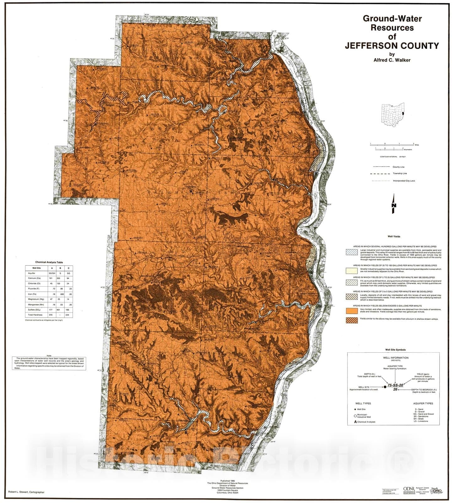 Map : Ground-water resources of Jefferson County, 1990 Cartography Wall Art :
