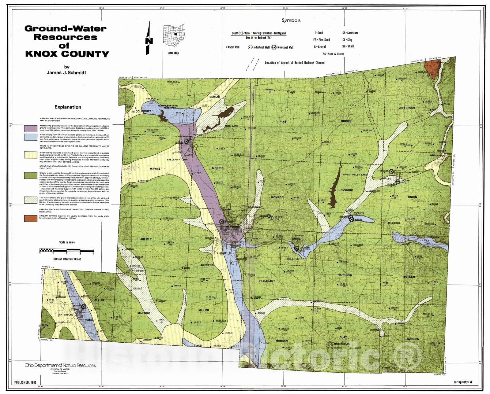 Map : Ground-water resources of Knox County, 1980 Cartography Wall Art :