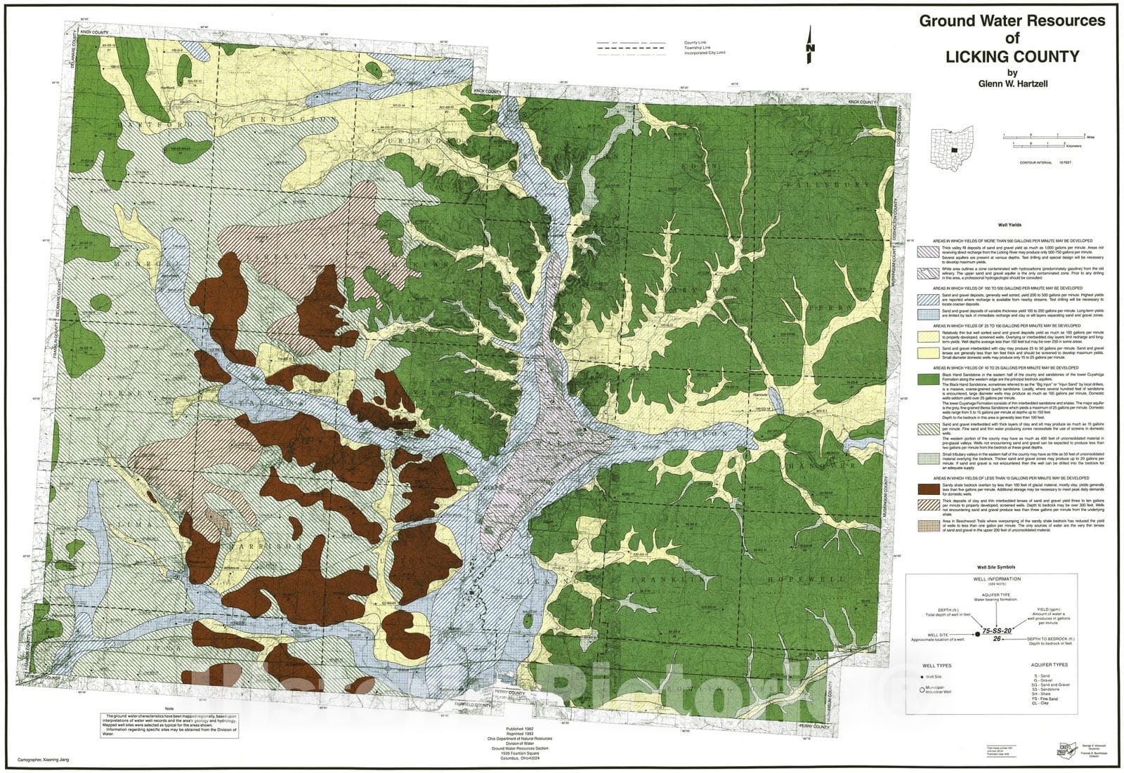 Map : Ground water resources of Licking County, 1982 Cartography Wall Art :