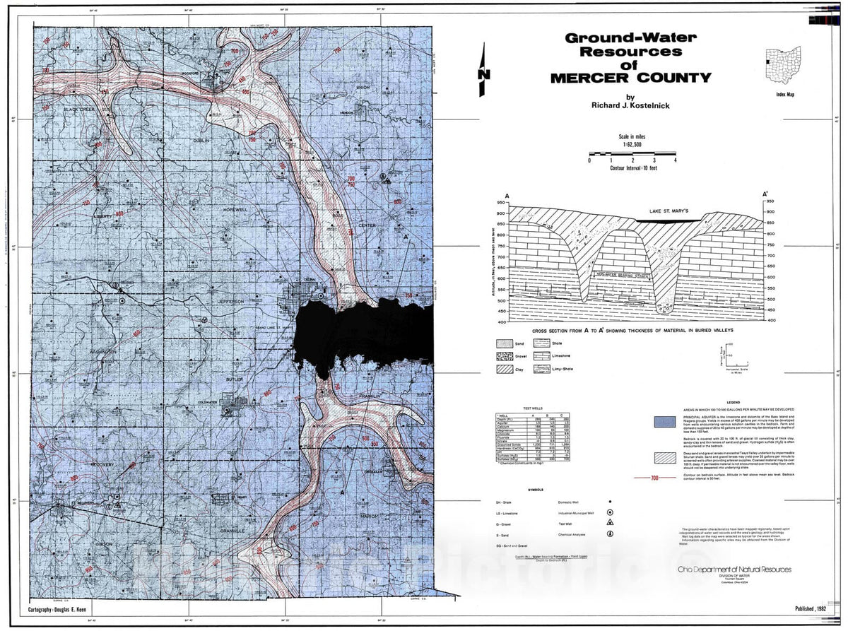 Map : Ground-water resources of Mercer County, 1982 Cartography Wall Art :