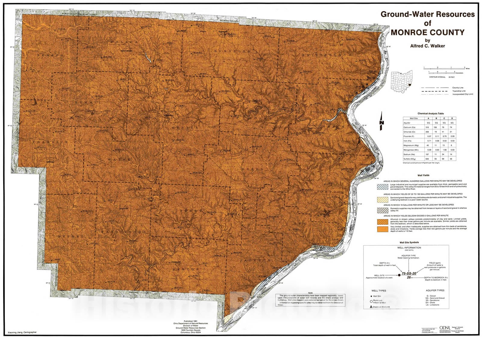Map : Ground-water resources of Monroe County, 1991 Cartography Wall Art :