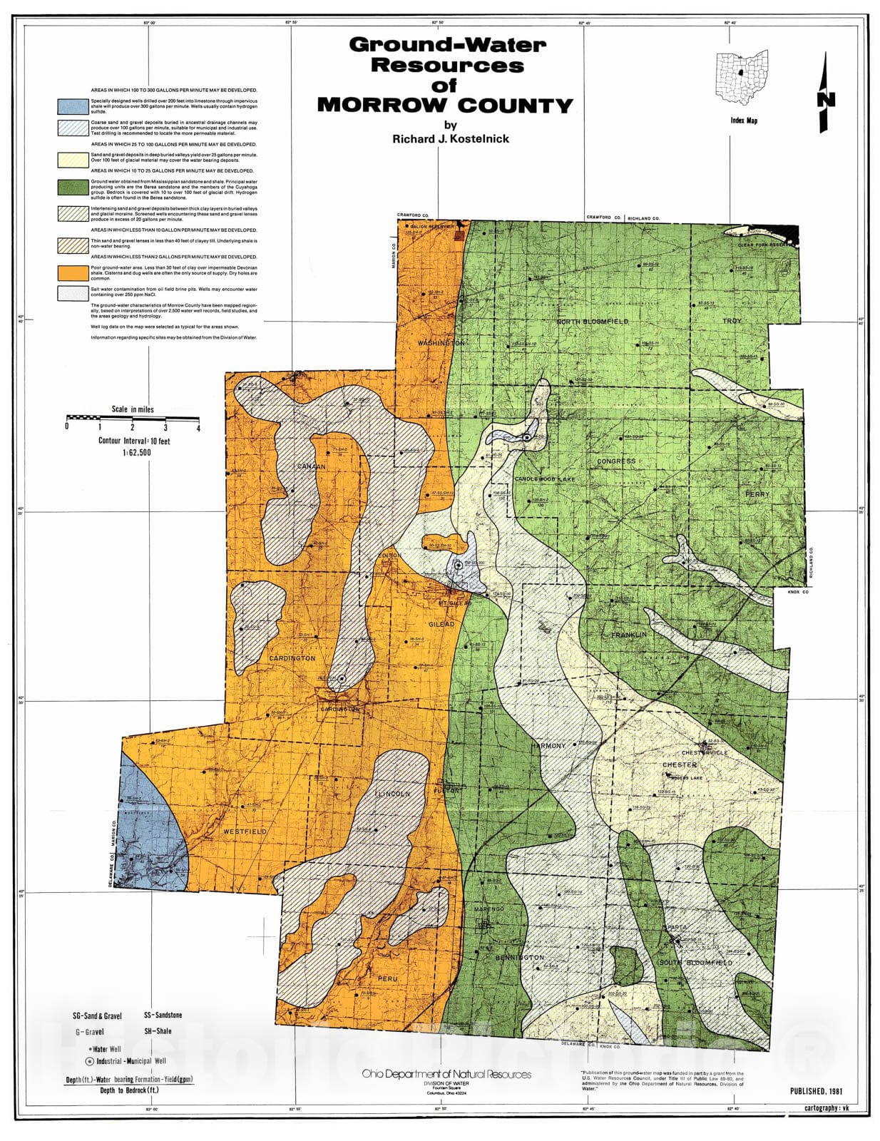 Map : Ground-water resources of Morrow County, 1981 Cartography Wall Art :