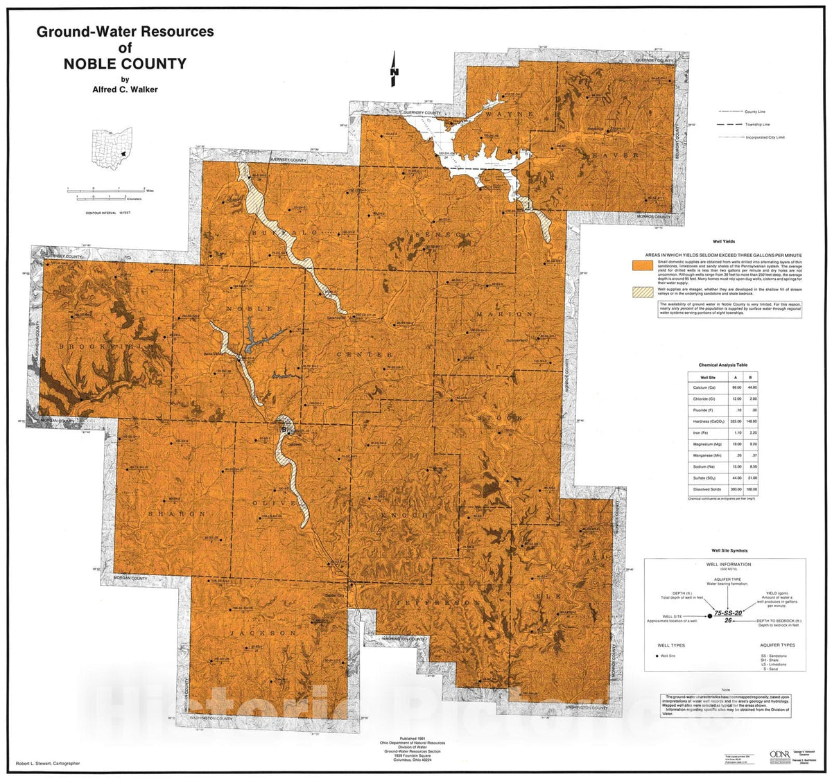 Map : Ground-water resources of Noble County, 1991 Cartography Wall Art :