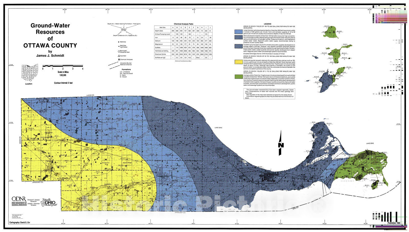 Map : Ground-water resources of Ottawa County, 1986 Cartography Wall Art :