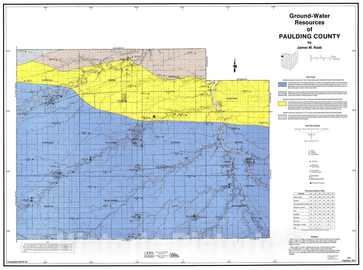 Map : Ground-water resources of Paulding County, 1986 Cartography Wall Art :
