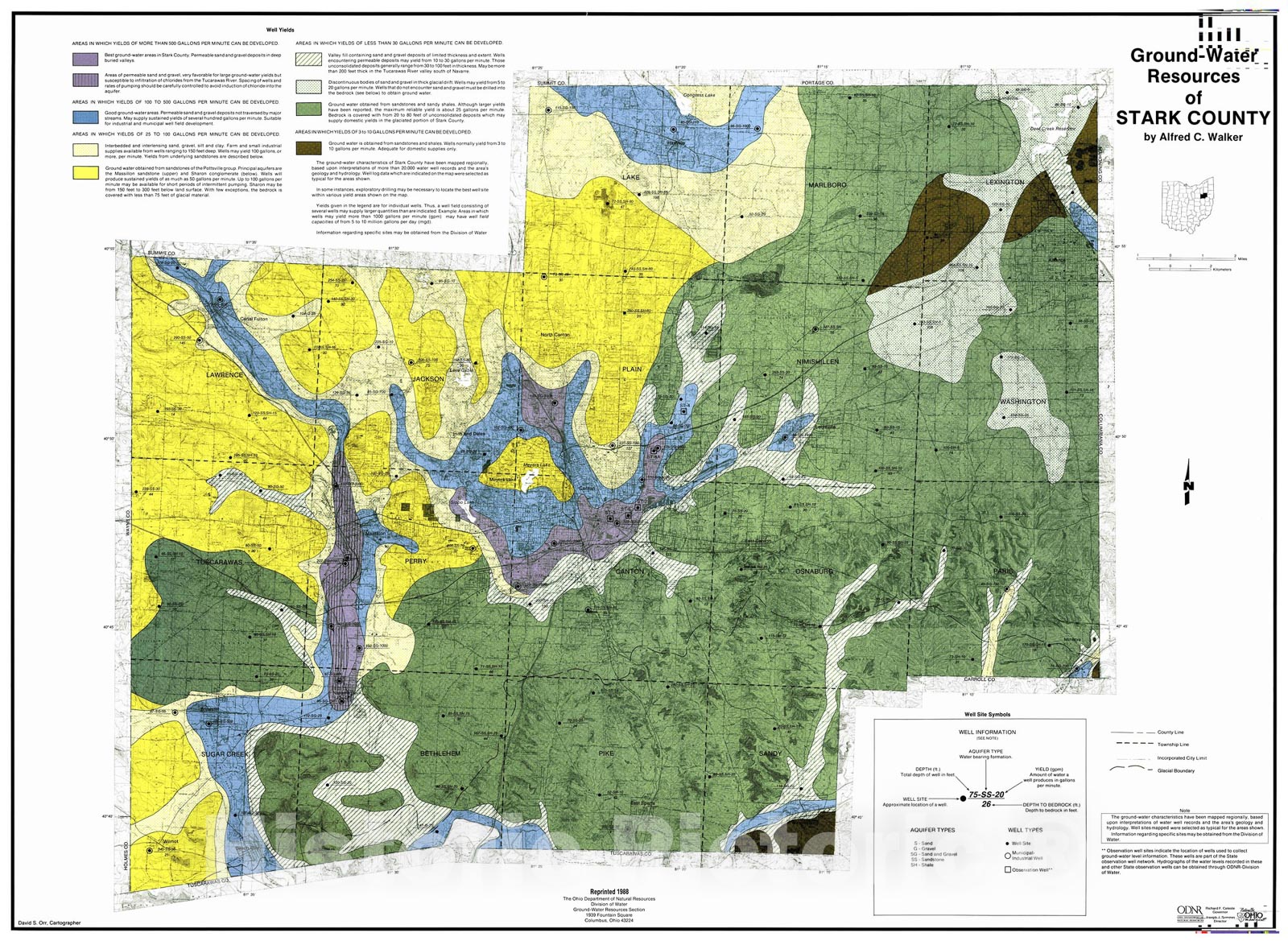 Map : Ground-water resources of Stark County, 1979 Cartography Wall Art :