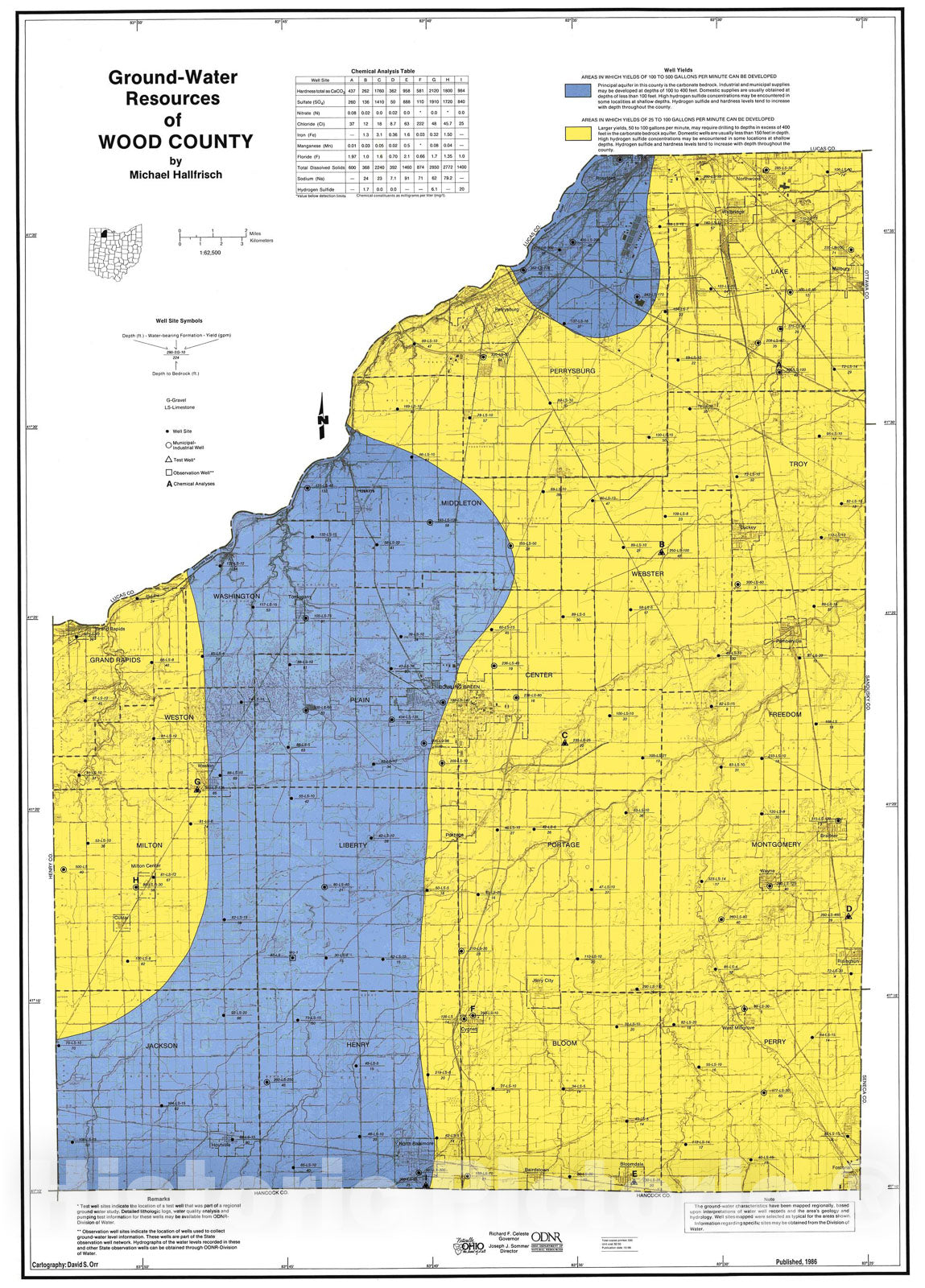 Map : Ground-water resources of Wood County, 1986 Cartography Wall Art :