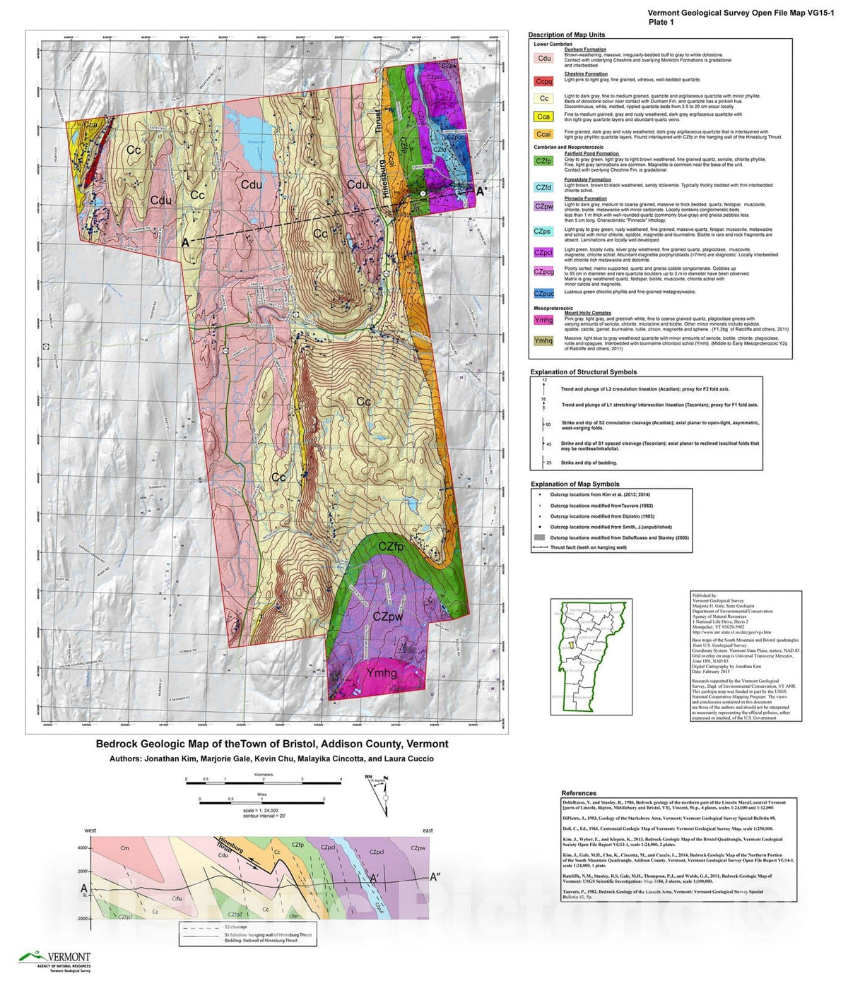 Map : Report on Aquifer and Aquifer Recharge mapping in the Town of Bristol, Vermont, 2015 Cartography Wall Art :